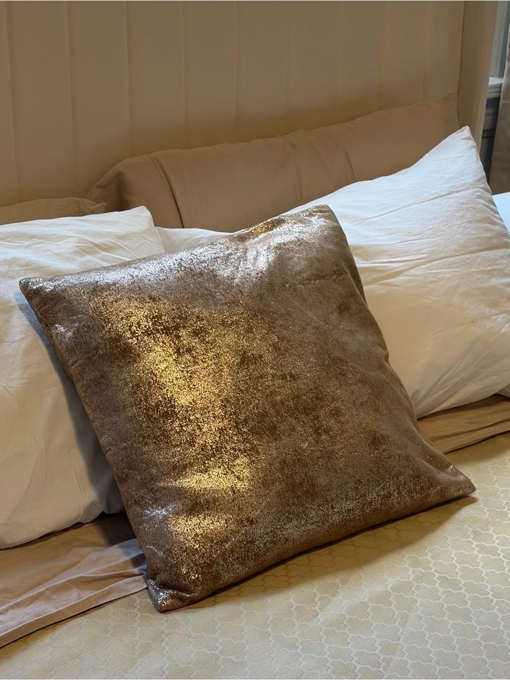 West Elm Gold Metallic Tan Decorative Throw Pillow Case Cover 20 x 20in